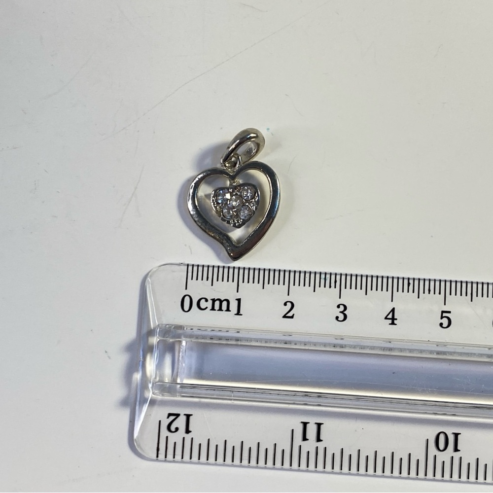 Vintage Silver Tone Rhinestone Double Heart Pendant - Picture 4 of 5